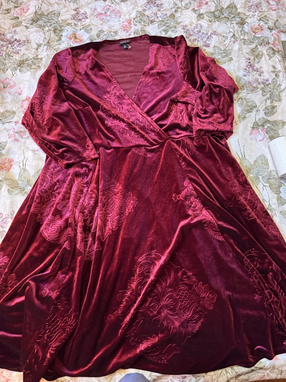 torrid Burgundy Velvet Wrap-Style Long Sleeve Dress